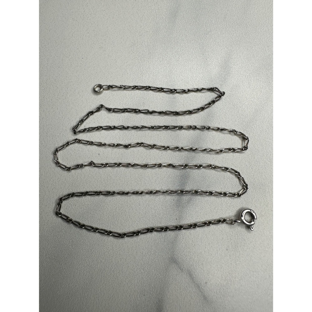 Sterling Silver 925 Elongated Unique Link Chain Necklace 17" Spring Ring Clasp
